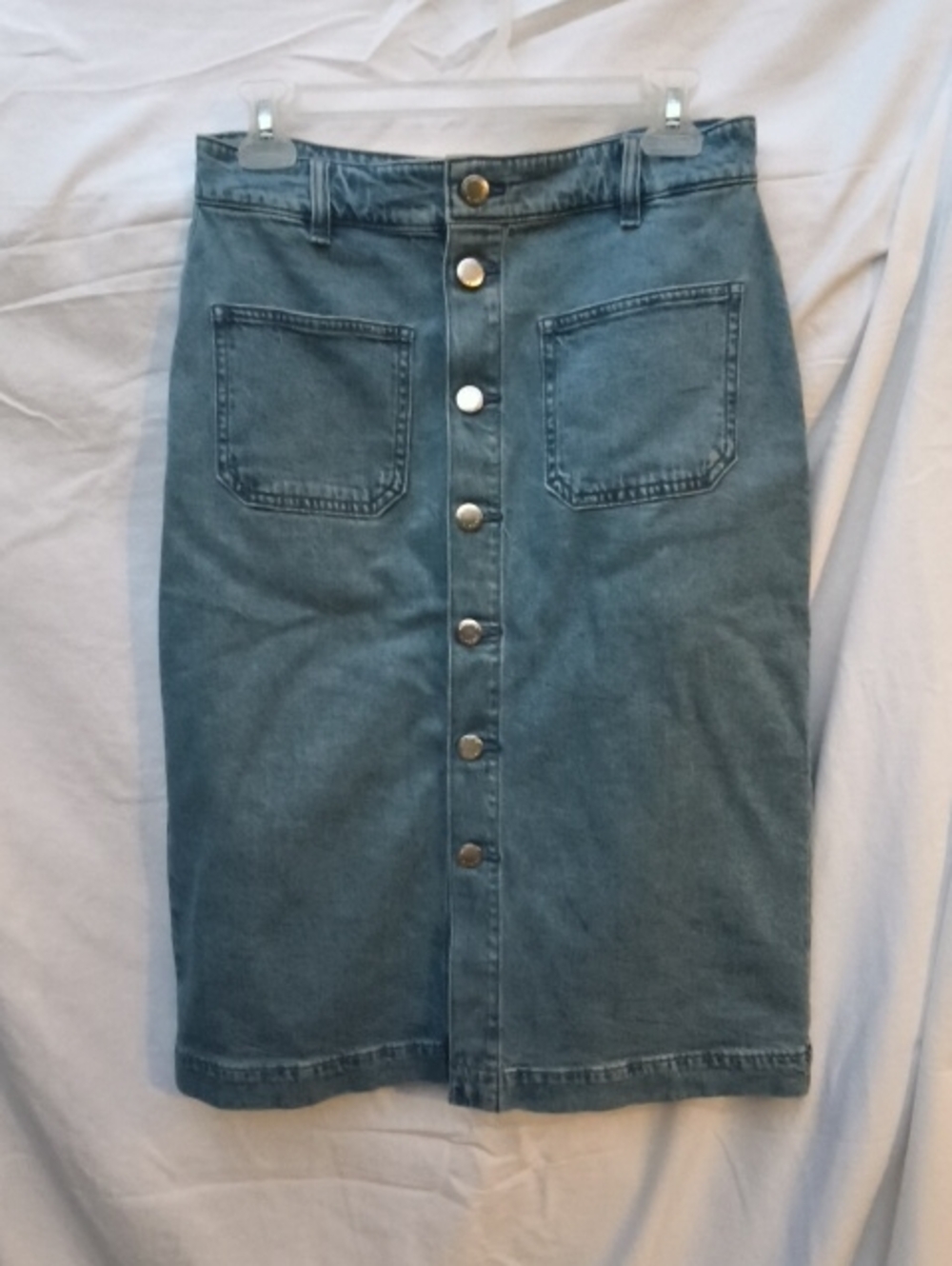 Baby Blue Pencil JeanSkirt - Silver Buttons Down 8/29 Travel,Recreation,Relax